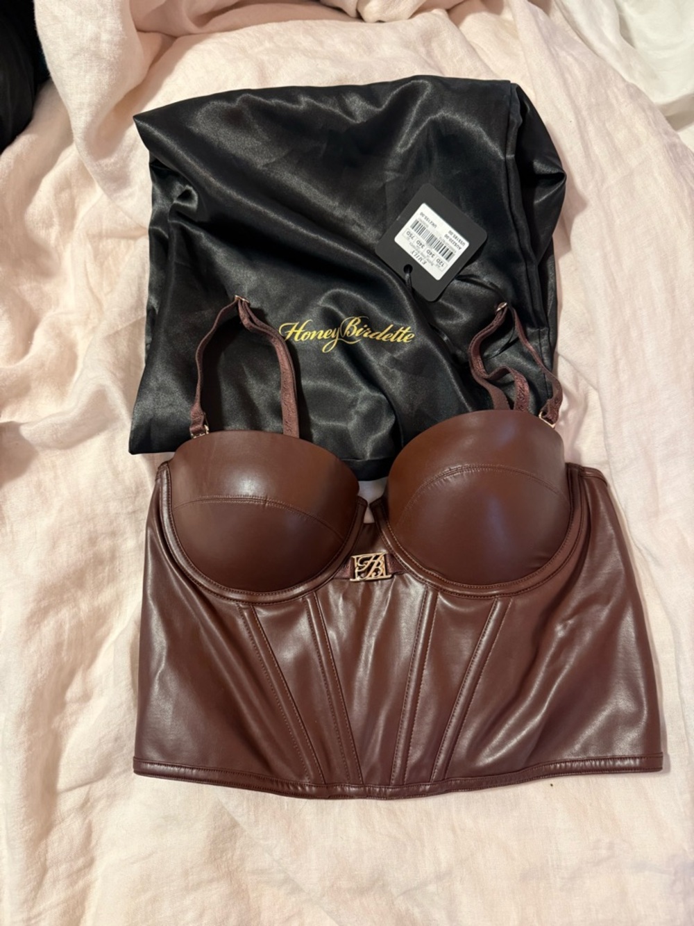 Honey Birdette Emily brown faux leather bustier 34d
